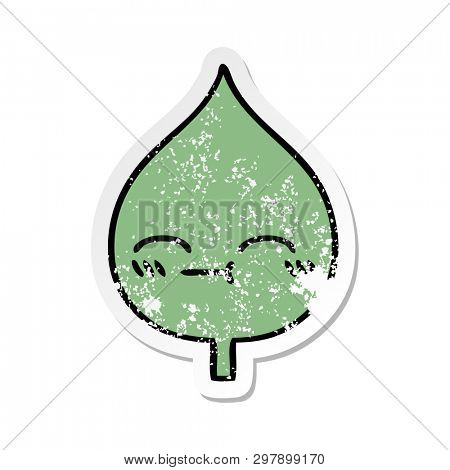distressed sticker of a cute cartoon expressional leaf