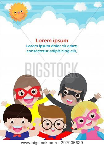 Superhero Kid On Background,template For Advertising Brochure,poster Your Text ,vector Illustration