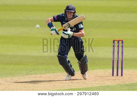 LONDON, ENGLAND. 25 APRIL 2019: Nick Gubbins of Middlesex plays a shot during the Surrey v Middlesex, Royal London One Day Cup match at The Kia Oval. 