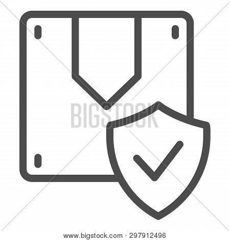 Box And Check Line Icon. Cargo Safety Vector Illustration Isolated On White. Approved Parcel Outline