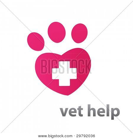 Modelo marca cuidados veterinários - em forma de coração-pista do animal. Idéia de vetor.