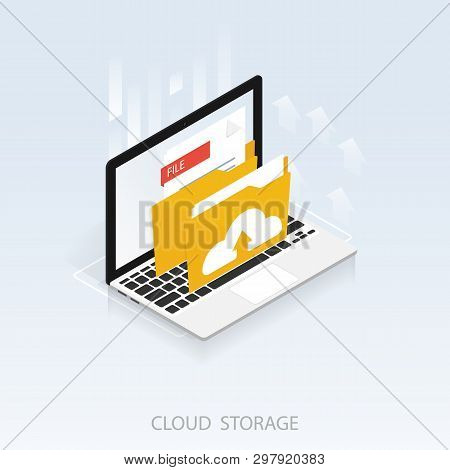 Isometric Computer,upload Cloud Storage Backup Anywhere Vector
