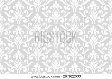 Floral Geometric Seamless Pattern. Gray And White Ornament. Fabric For Ornament, Wallpaper, Packagin