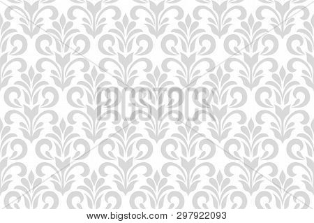 Floral Geometric Seamless Pattern. Gray And White Ornament. Fabric For Ornament, Wallpaper, Packagin