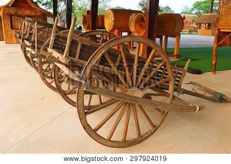 Wooden Vintage Ox Carts (oxcart) As Traditional Transportation - Natural And Cultural Heritage Conce