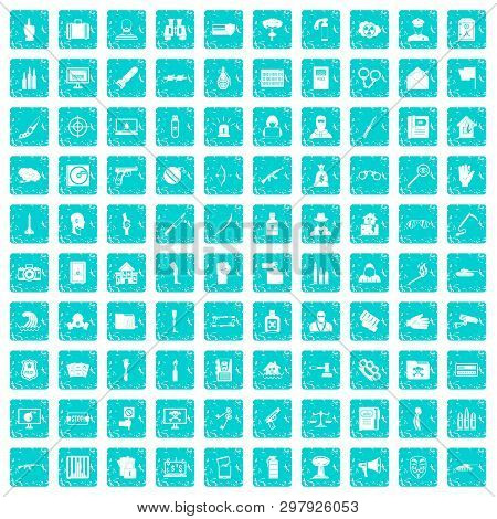 100 Violation Icons Set In Grunge Style Blue Color Isolated On White Background Illustration