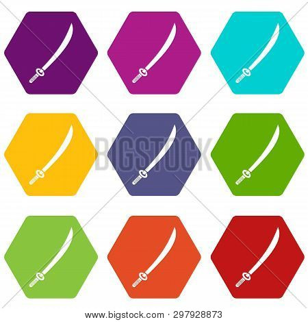 Katana Icon Set Many Color Hexahedron Isolated On White Illustration