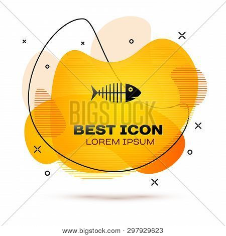 Black Fish Skeleton Icon Isolated On White Background. Fish Bone Sign. Fluid Color Banner. Vector Il