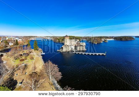 Beautiful Aerial View Of Olavinlinna, Olofsborg Ancient Fortress, The 15th-century Medieval Three - 