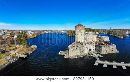 Beautiful Aerial View Of Olavinlinna, Olofsborg Ancient Fortress, The 15th-century Medieval Three - 