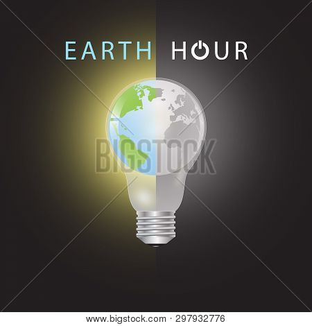 Globe In Lightbulb With One Half In Color Another Half In Black And White, Earth Hour Environmental 