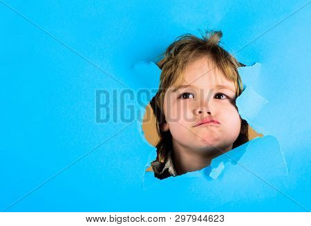Through Paperwall. Angry Boy Looking Through Paper. Kid Looking Through Paper. Boy Breaks Paper. Sal