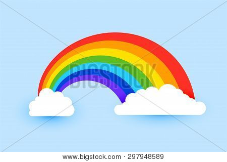 Colorful Rainbow With Clouds Background Vector Illustration