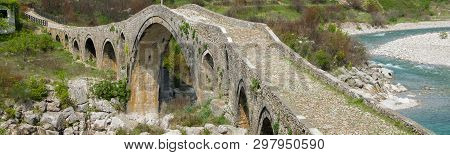 Old Stone Bridge Over The River. Albania, Mes, Scutari
