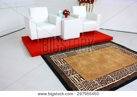 White Sofa Preparation For Welcome Vip Person With Brown Capet.