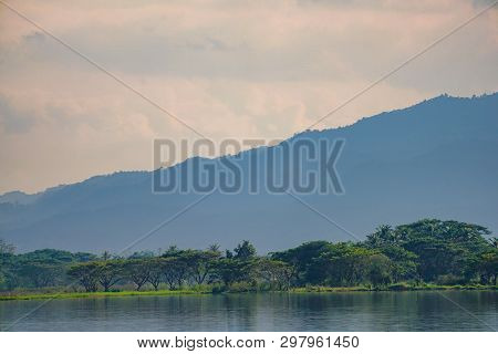 Mountain And Lake With The Unique Cloud In The Phayao Lake, Province Of The North Of Thailand.