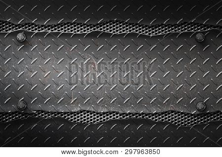 Black Metal Banner On Black Metal Plate. Background Andtexture. 3d Illustration