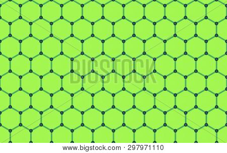 3d Rendering. Seamless Green Tone Hexgonal Relation Structure Mesh Pattern Wall Design Background.