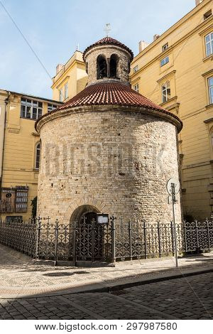 Rotunda Nalezeni Sv. Krize Near Vltava River In Stare Mesto Quarter In Praha City In Czech Republic 