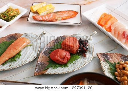Delicious Japanese Traditional Foods On The Dining Table
