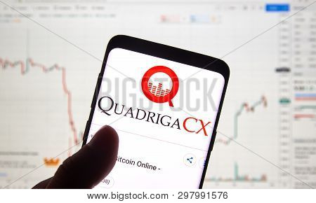 Montreal, Canada - April 26, 2019: Quadrigacx Cryptocurrency Exchange Logo And Application On Androi