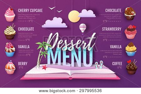 Dessert Cupcake Menu Design. Cut Out Paper Art Style Design. Origami