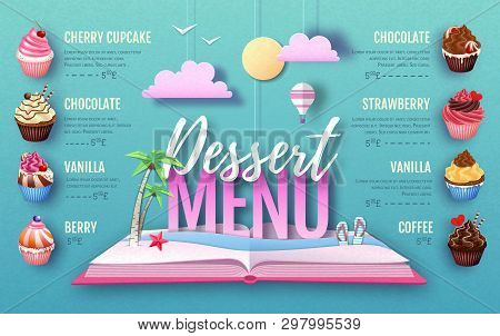 Dessert Cupcake Menu Design. Cut Out Paper Art Style Design. Origami
