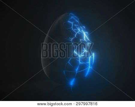 Easter Egg. Alien With Blue Glowing Cracks. 3d Illustration