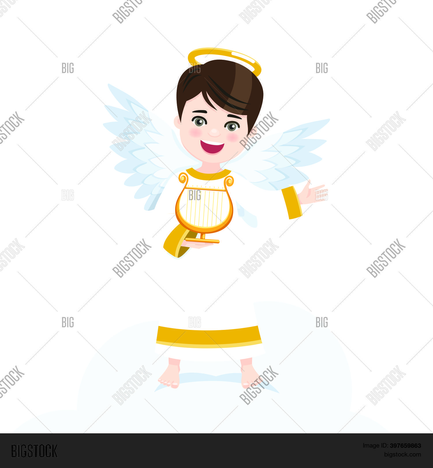 Angel Playing Harp On Vector & Photo (Free Trial) | Bigstock