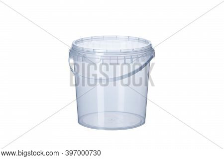 Transparent Plastic Bucket With Transparent Lid - 1000 Ml, Plastic Containers On White Background- ,