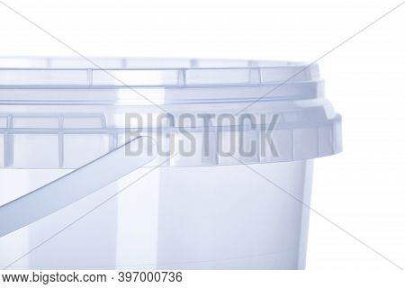 Transparent Plastic Bucket With Transparent Lid - 1000 Ml, Plastic Containers On White Background- ,