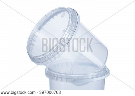 Transparent Plastic Bucket With Transparent Lid - 1000 Ml, Plastic Containers On White Background- ,