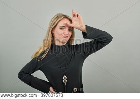 Showing Loser Sign, Displaying Dud Gesture, Alpha. Two Fingers 2, Disgust On Face, Negative Human Em