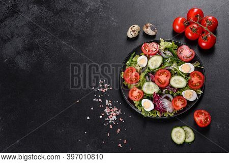 Fresh Delicious Vegitarian Salad Of Chopped Vegetables On A Plate