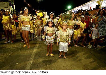 Ilheus, Bahia, Brazil - February 21, 2012: Members Of The Afro Guerreiro De Zulu Block Are Seen Duri