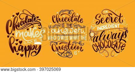 Chocolate Hand Lettering Quotes Set. Colorful Christmas Word Composition. Vector Design Elements For