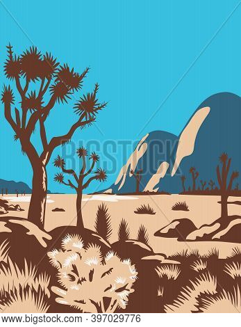 Wpa Poster Art Of Joshua Tree National Park In East Of Los Angeles And San Bernardino Near Palm Spri