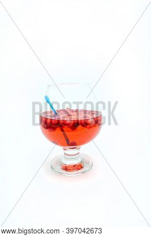 Homemade Tincture Of Red Cherry. Berry Alcoholic Drinks Concept. Homemade Red Wine Made From Ripe Ch