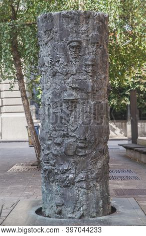 Ljubljana, Slovenia, October 2020: Bronze Relief Sculpture Depicting Slovenian Soldiers And Nurses 1