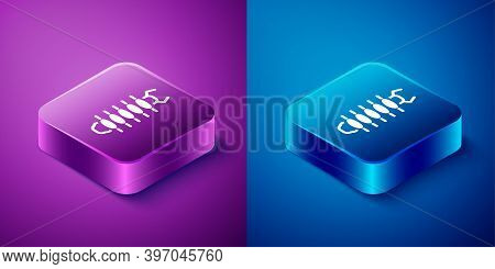 Isometric Centipede Insect Icon Isolated On Blue And Purple Background. Square Button. Vector