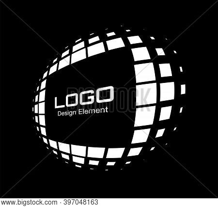 Logo Perspective Frame. Abstract Rectangle Dots Emblem Design Element For Technology. Distort Border