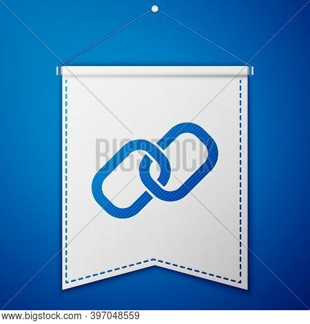 Blue Chain Link Icon Isolated On Blue Background. Link Single. Hyperlink Chain Symbol. White Pennant