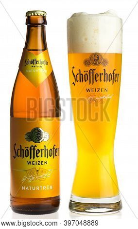 Groningen, Netherlands - November 27, 2020: Bottle And Glass Of Schofferhofer German White Wheat Bee