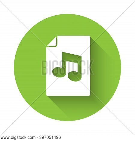White Music Book With Note Icon Isolated With Long Shadow. Music Sheet With Note Stave. Notebook For