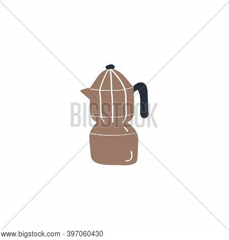 Coffee Maker Icon With Italian Pot. Moka Pot. Geyser Coffee Maker. Doodle Vector Illustration