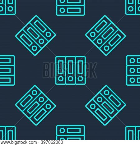 Green Line Office Folders With Papers And Documents Icon Isolated Seamless Pattern On Blue Backgroun