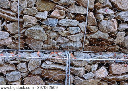 Support Stone Wall In Metallic Net,  Texture For Your Design