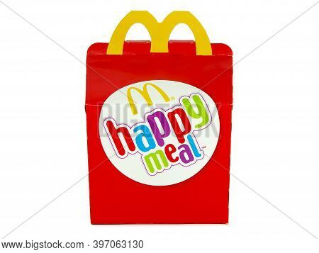 Bucharest, Romania - September 9, 2016. Mcdonald's Happy Meal Packaging Isolated On White