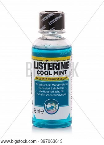 Bucharest, Romania - January 27, 2016. Listerine Mouthwash, Bottle Of 95 Ml. Listerine Is A Brand Of