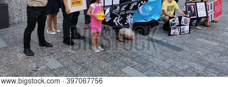 Brisbane, Australia - November 29, 2020: Group Of Protestors Peacefully Rally At King George Square,